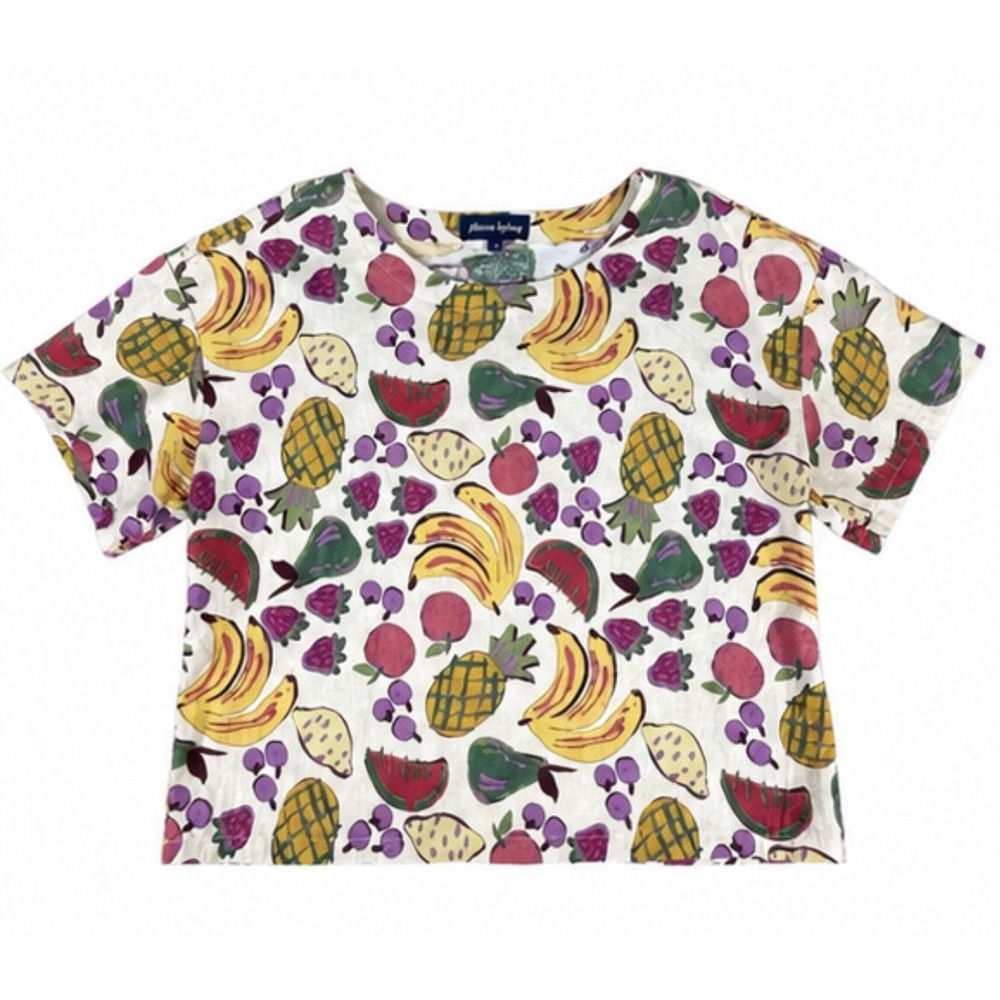 Princess Highway Tropical Fruit‎ Linen Blend TopSize 14 Boxy Short Sleeve.